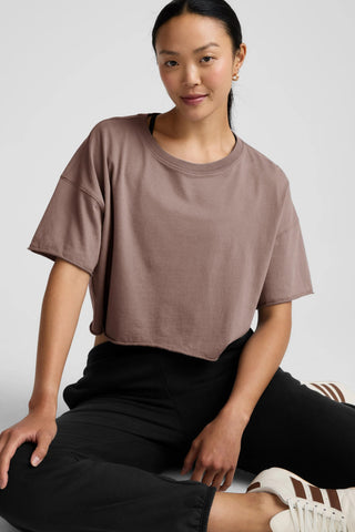 SoftKnit Better Than Ever Cropped Cotton Tee - Rosey Taupe