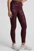 Plaid Foil High Waisted Midi Legging - Burgundy