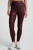 Plaid Foil High Waisted Midi Legging - Burgundy