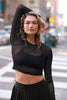 Show Off Mesh Long Sleeved Cropped Top - Black