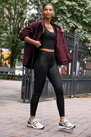 Powershine High Waisted Midi Leggings - Viper Black