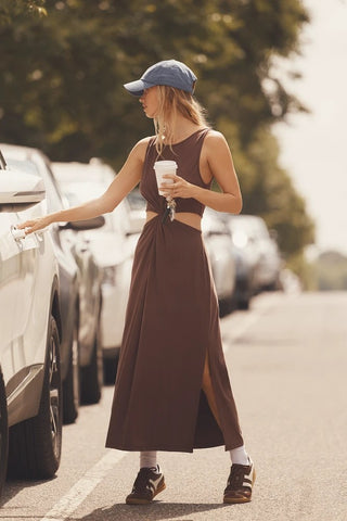 Around the World Front Twist Dress - Espresso